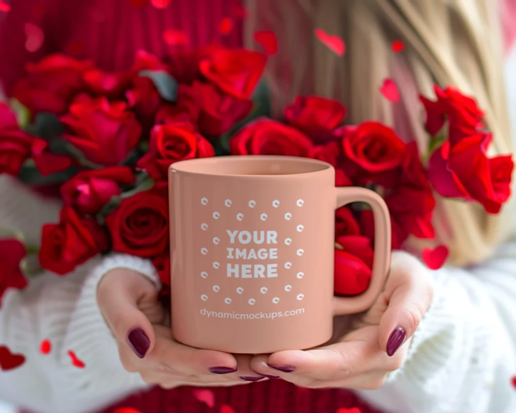 11oz Blank Peach Ceramic Coffee Mug Mockup Template