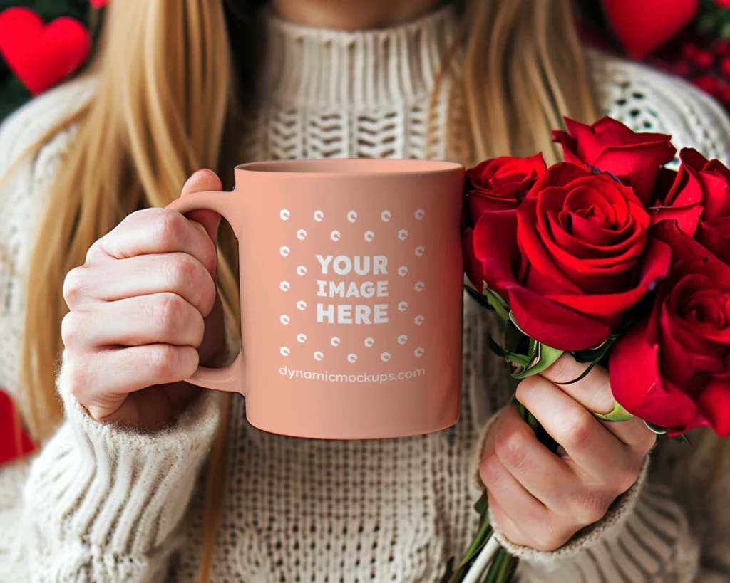 11oz Blank Peach Ceramic Coffee Mug Mockup Template