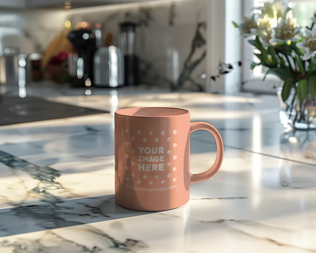 11oz Blank Peach Ceramic Coffee Mug Mockup Template