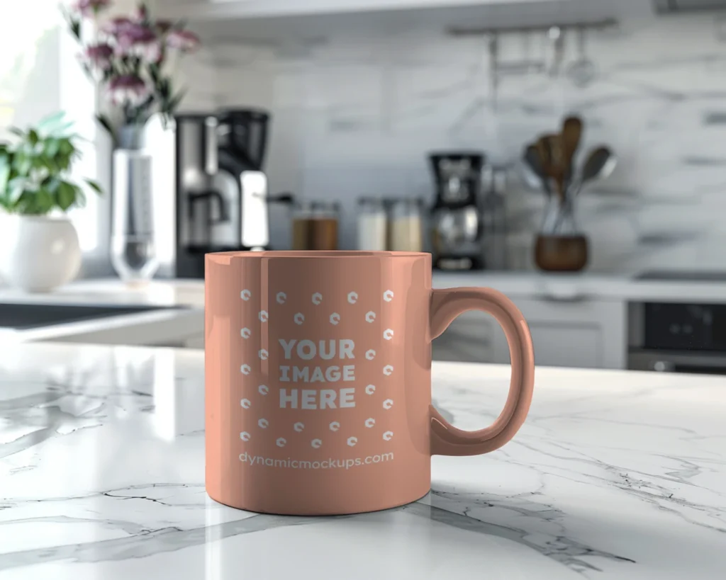11oz Blank Peach Ceramic Coffee Mug Mockup Template