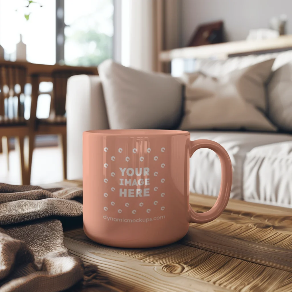 11oz Blank Peach Ceramic Coffee Mug Mockup Template