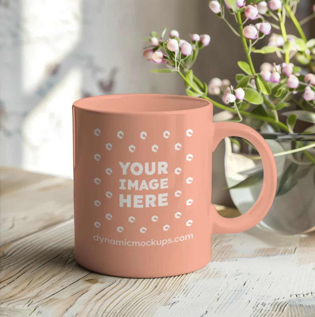 11oz Blank Peach Ceramic Coffee Mug Mockup Template