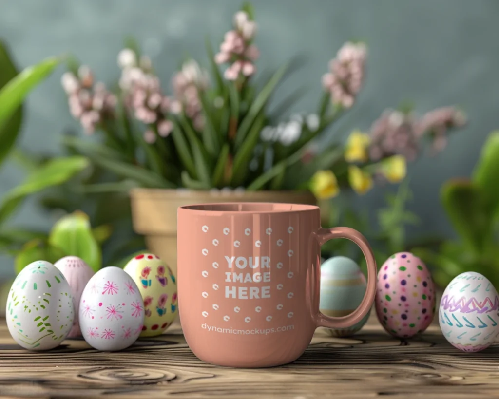 11oz Blank Peach Ceramic Coffee Mug Mockup Template