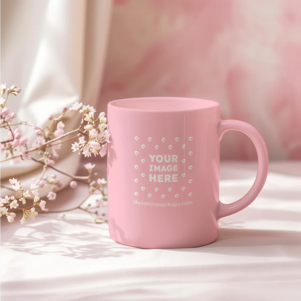 11oz Blank Pink Ceramic Coffee Mug Mockup Template