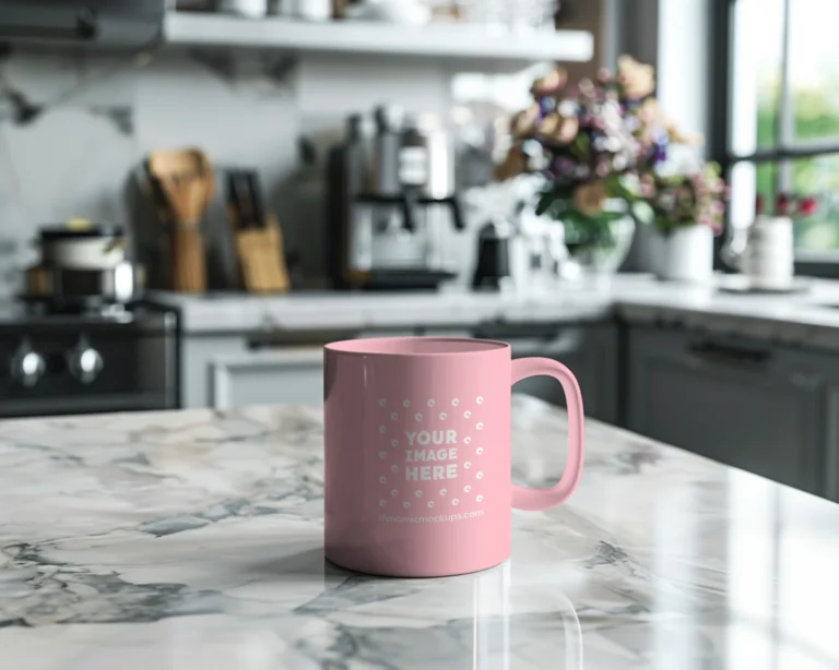 11oz Blank Pink Ceramic Coffee Mug Mockup Template