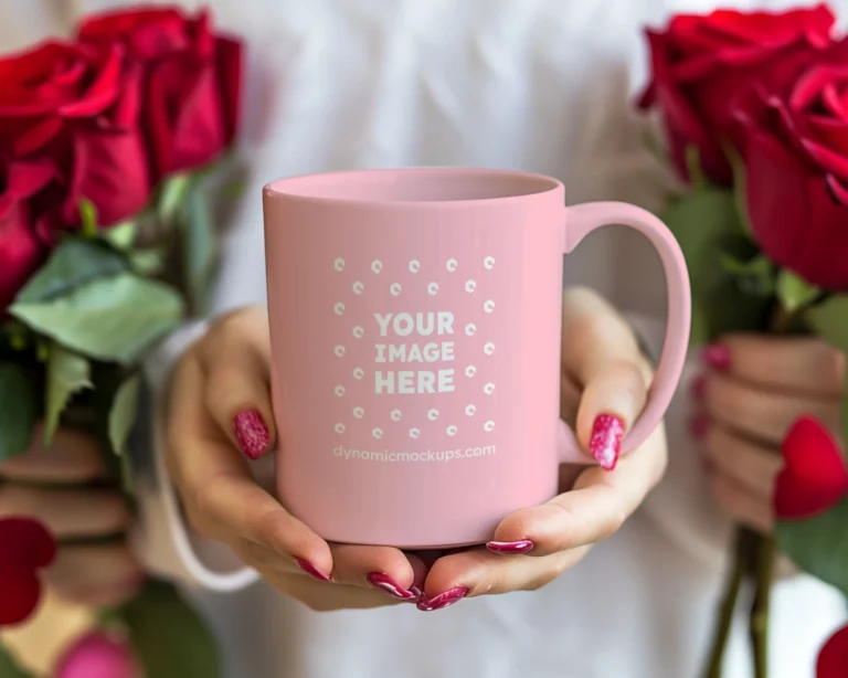 11oz Blank Pink Ceramic Coffee Mug Mockup Template