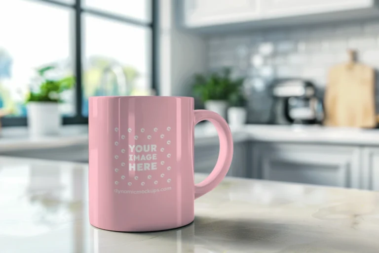 11oz Blank Pink Ceramic Coffee Mug Mockup Template