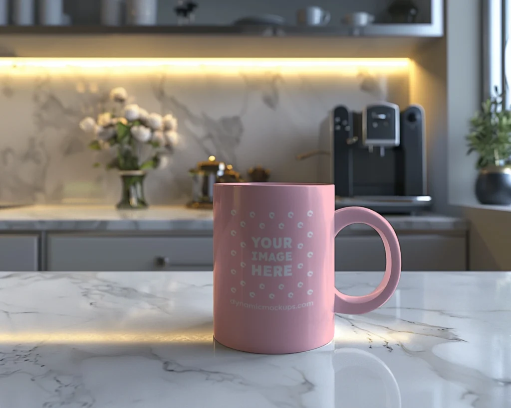 11oz Blank Pink Ceramic Coffee Mug Mockup Template