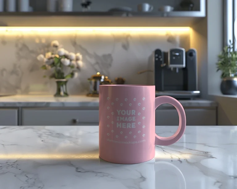 11oz Blank Pink Ceramic Coffee Mug Mockup Template