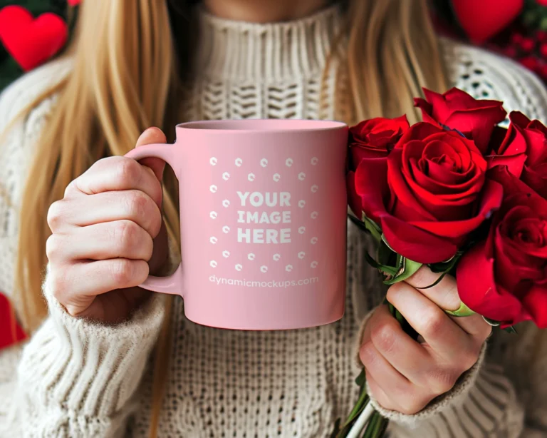 11oz Blank Pink Ceramic Coffee Mug Mockup Template