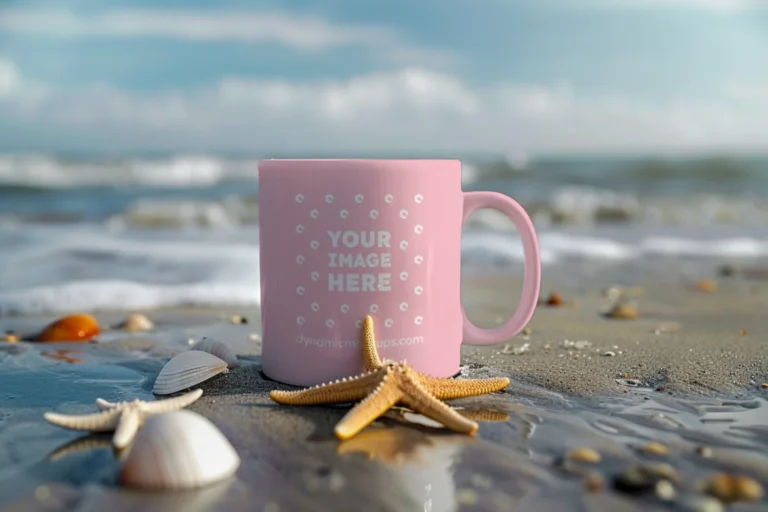 11oz Blank Pink Ceramic Coffee Mug Mockup Template