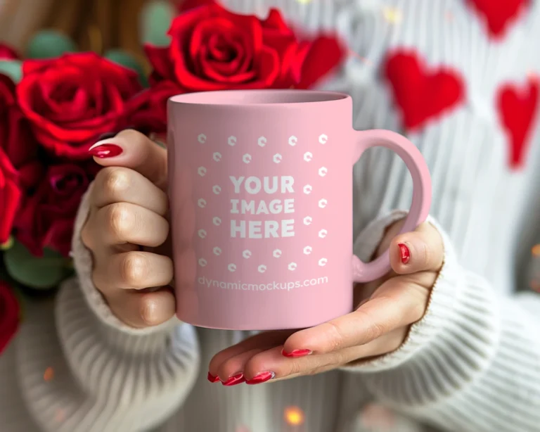 11oz Blank Pink Ceramic Coffee Mug Mockup Template