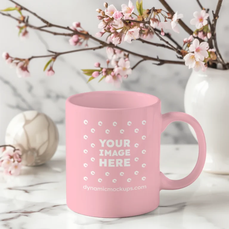 11oz Blank Pink Ceramic Coffee Mug Mockup Template