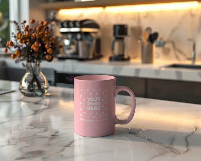 11oz Blank Pink Ceramic Coffee Mug Mockup Template