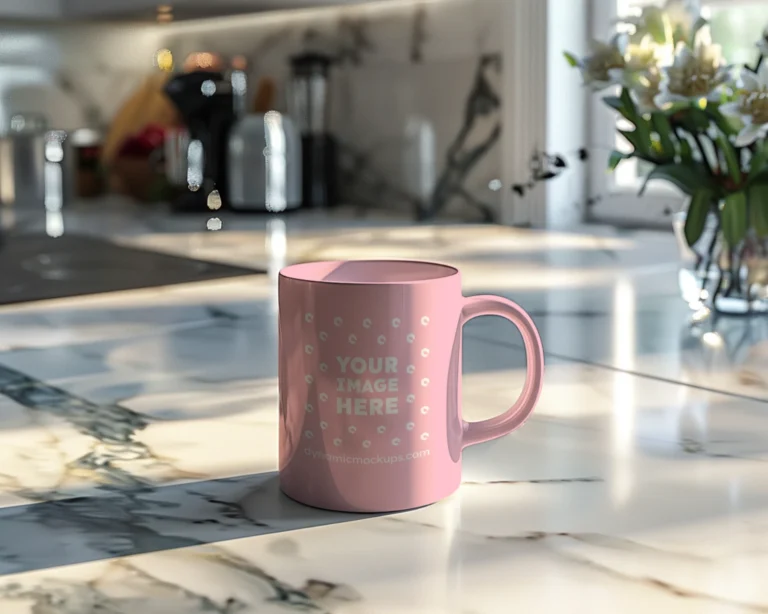 11oz Blank Pink Ceramic Coffee Mug Mockup Template