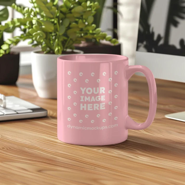 11oz Blank Pink Ceramic Coffee Mug Mockup Template
