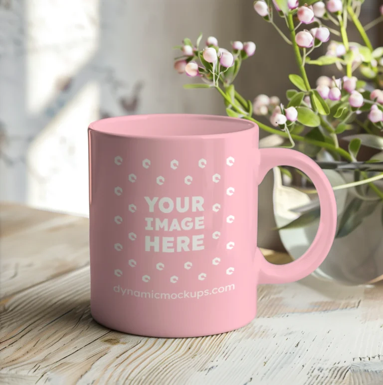 11oz Blank Pink Ceramic Coffee Mug Mockup Template