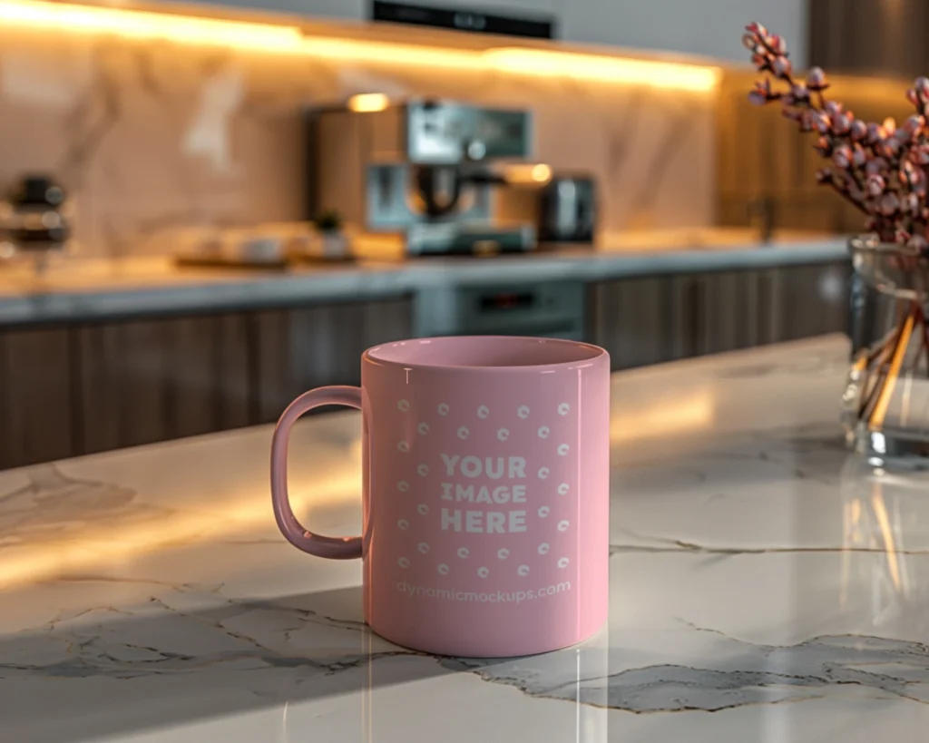 11oz Blank Pink Ceramic Coffee Mug Mockup Template