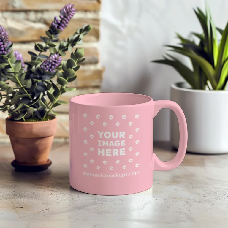 11oz Blank Pink Ceramic Coffee Mug Mockup Template