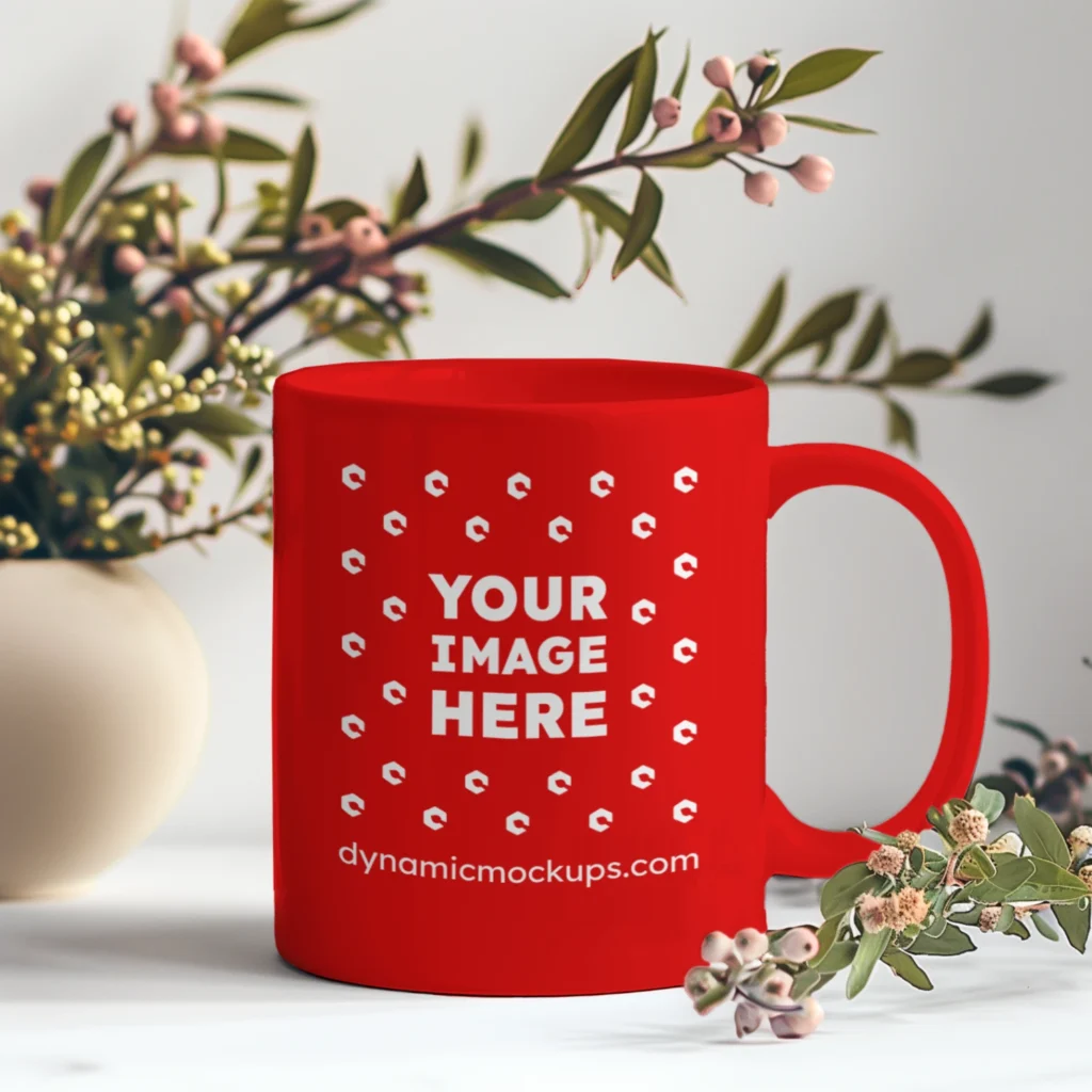 11oz Blank Red Ceramic Coffee Mug Mockup Template