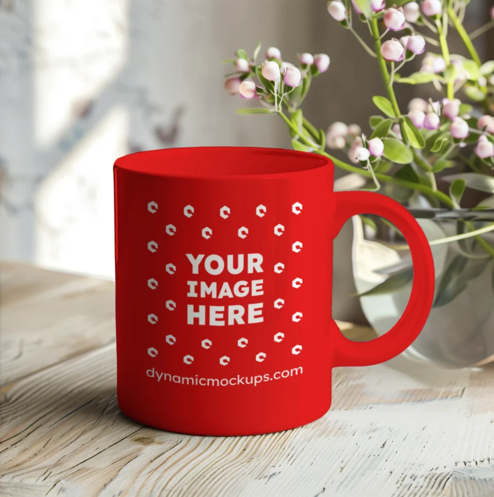 11oz Blank Red Ceramic Coffee Mug Mockup Template