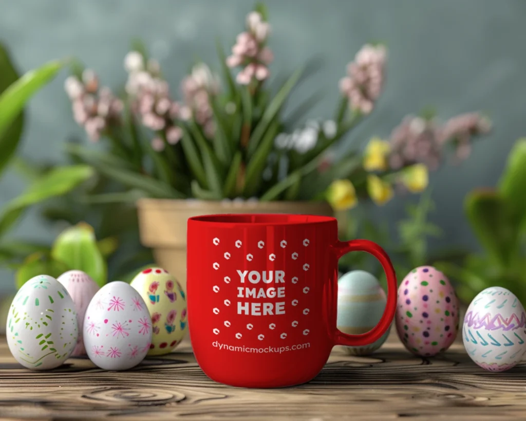 11oz Blank Red Ceramic Coffee Mug Mockup Template
