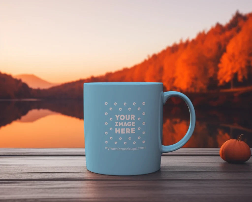 11oz Blank Sky Blue Ceramic Coffee Mug Mockup Template