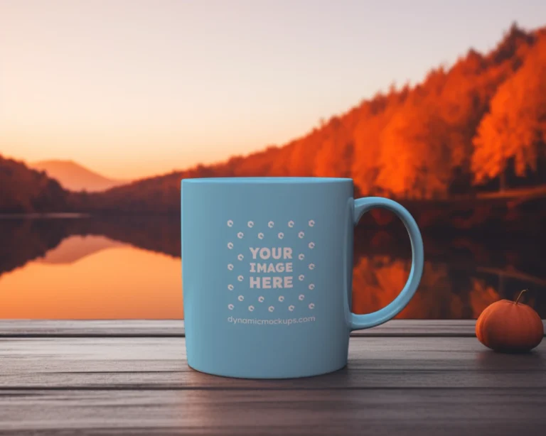 11oz Blank Sky Blue Ceramic Coffee Mug Mockup Template