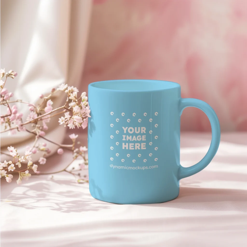 11oz Blank Sky Blue Ceramic Coffee Mug Mockup Template