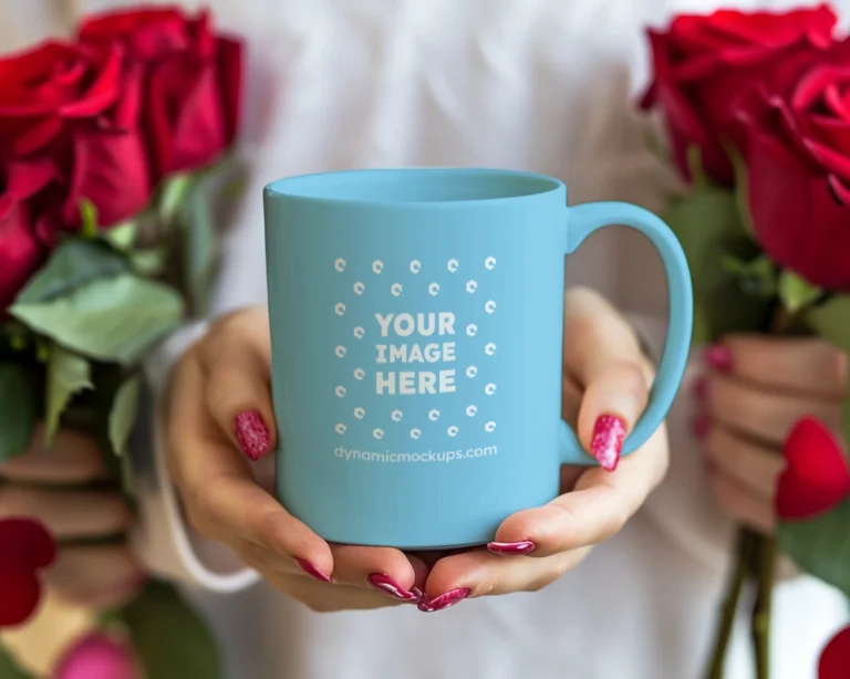 11oz Blank Sky Blue Ceramic Coffee Mug Mockup Template