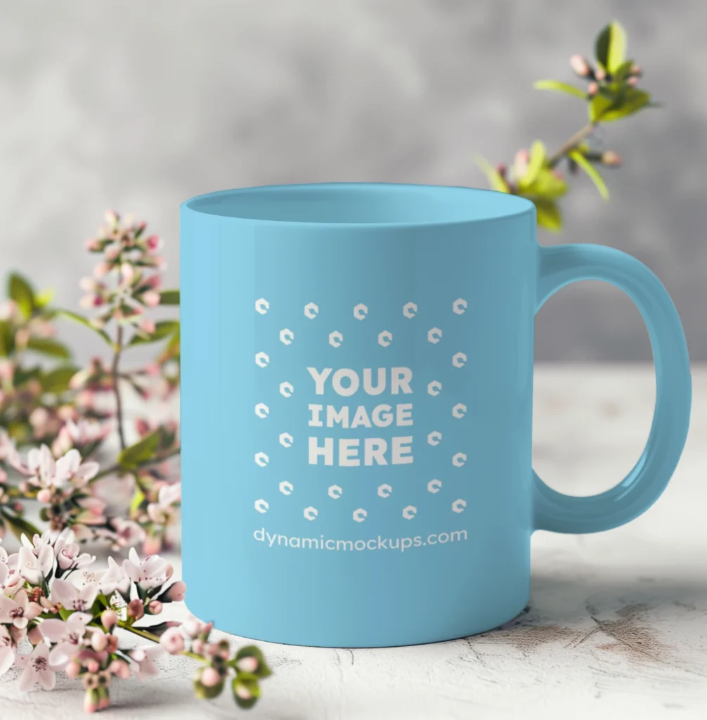 11oz Blank Sky Blue Ceramic Coffee Mug Mockup Template