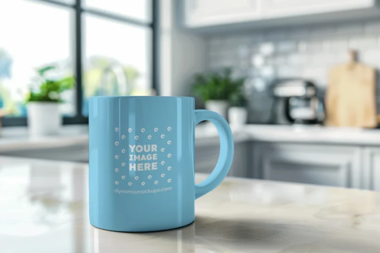 11oz Blank Sky Blue Ceramic Coffee Mug Mockup Template