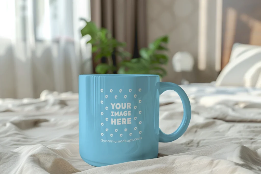 11oz Blank Sky Blue Ceramic Coffee Mug Mockup Template