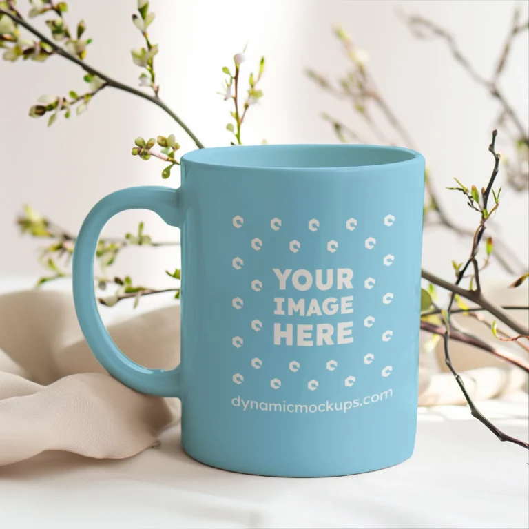 11oz Blank Sky Blue Ceramic Coffee Mug Mockup Template