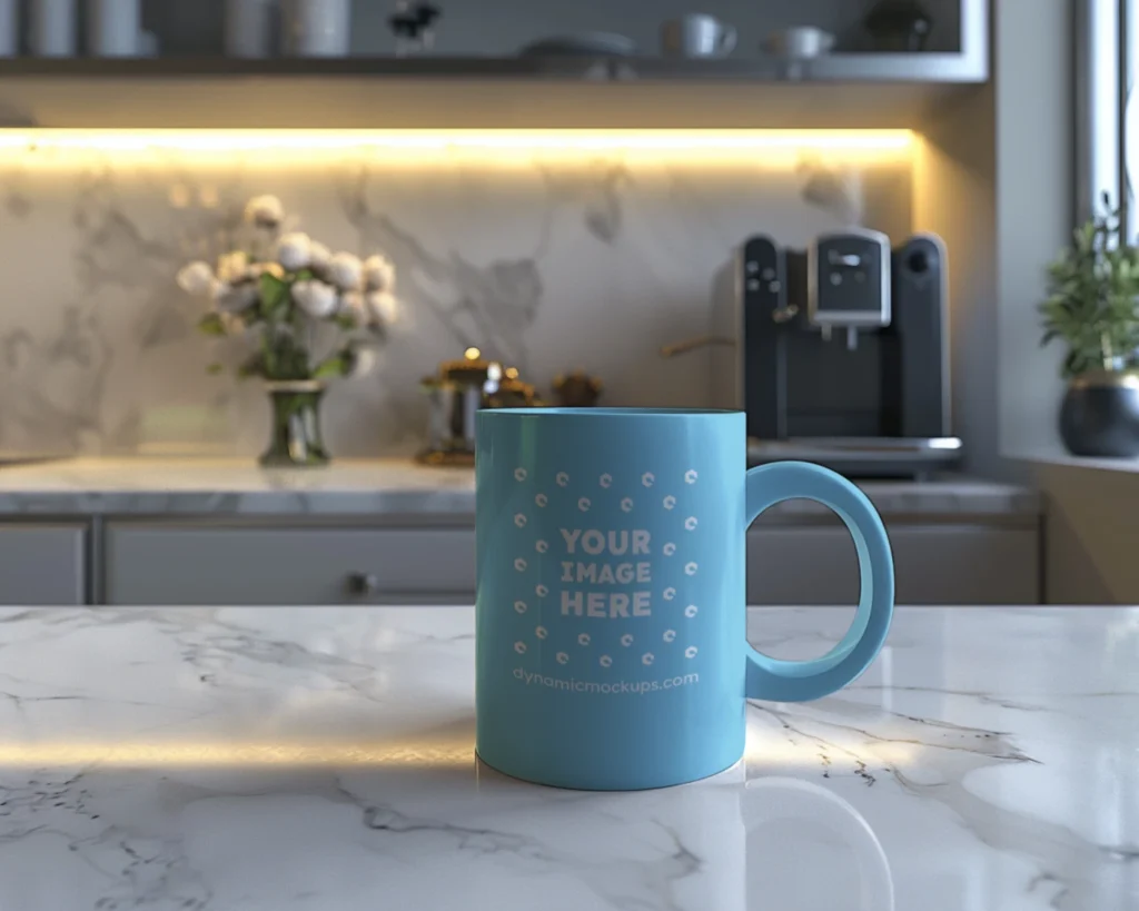 11oz Blank Sky Blue Ceramic Coffee Mug Mockup Template