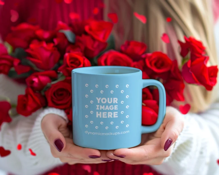 11oz Blank Sky Blue Ceramic Coffee Mug Mockup Template