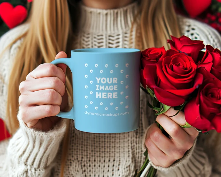 11oz Blank Sky Blue Ceramic Coffee Mug Mockup Template