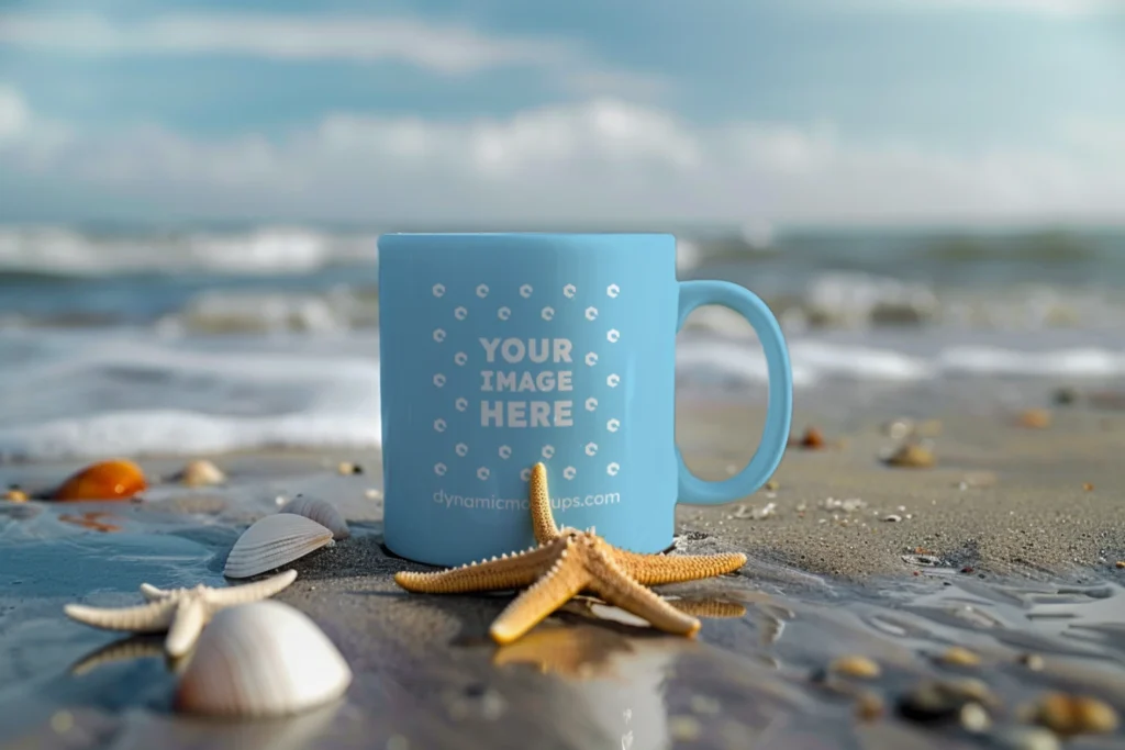 11oz Blank Sky Blue Ceramic Coffee Mug Mockup Template
