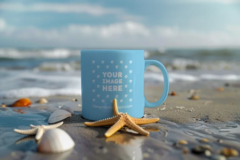 11oz Blank Sky Blue Ceramic Coffee Mug Mockup Template
