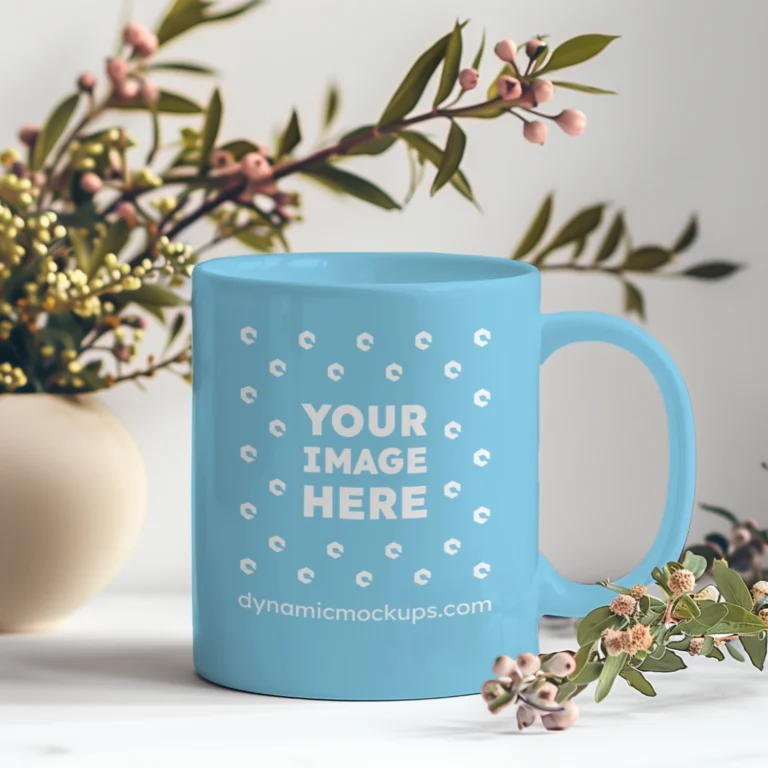 11oz Blank Sky Blue Ceramic Coffee Mug Mockup Template