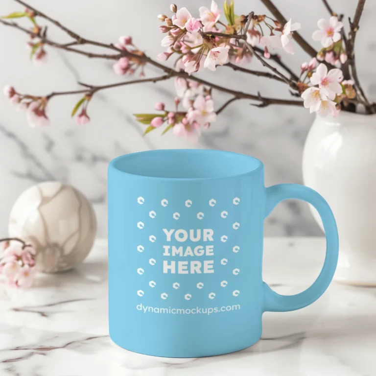 11oz Blank Sky Blue Ceramic Coffee Mug Mockup Template
