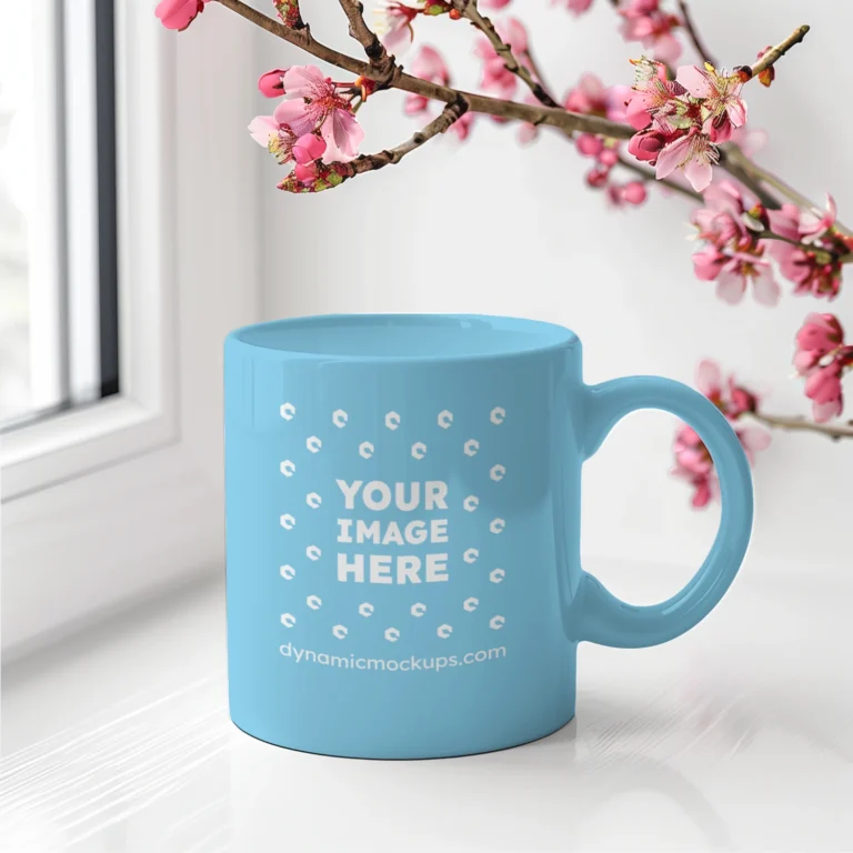 11oz Blank Sky Blue Ceramic Coffee Mug Mockup Template