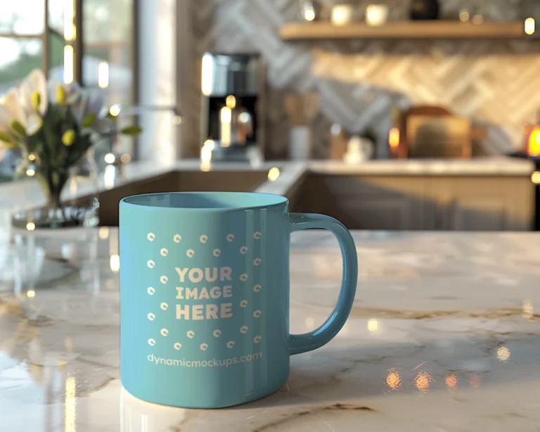 11oz Blank Sky Blue Ceramic Coffee Mug Mockup Template