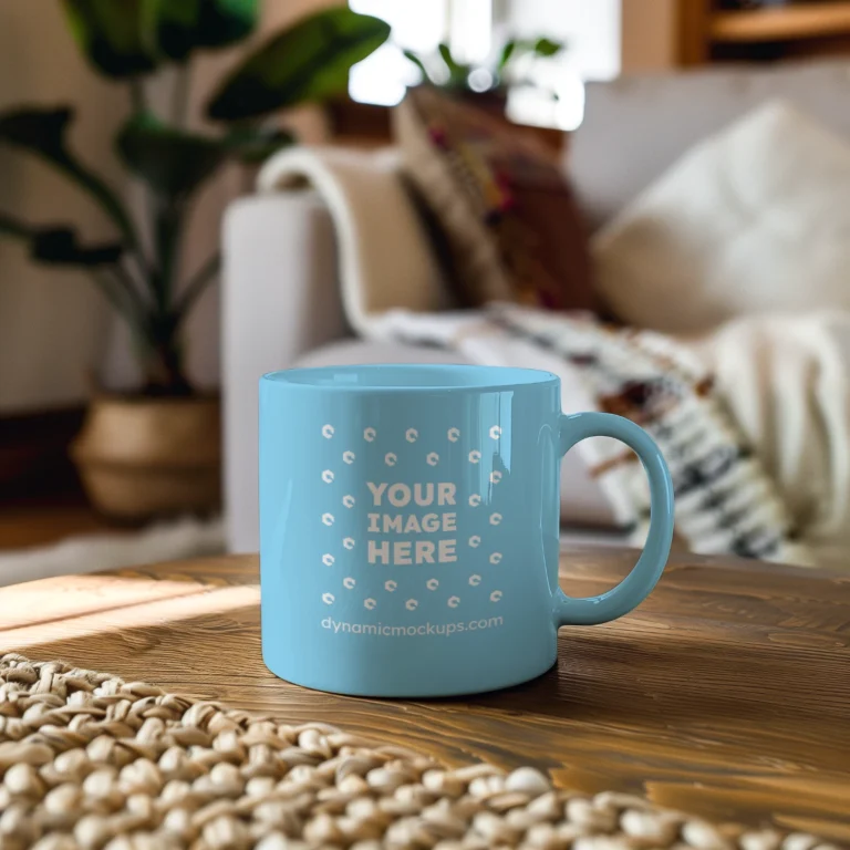 11oz Blank Sky Blue Ceramic Coffee Mug Mockup Template