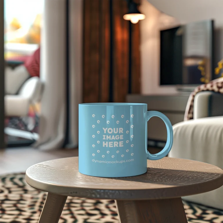 11oz Blank Sky Blue Ceramic Coffee Mug Mockup Template