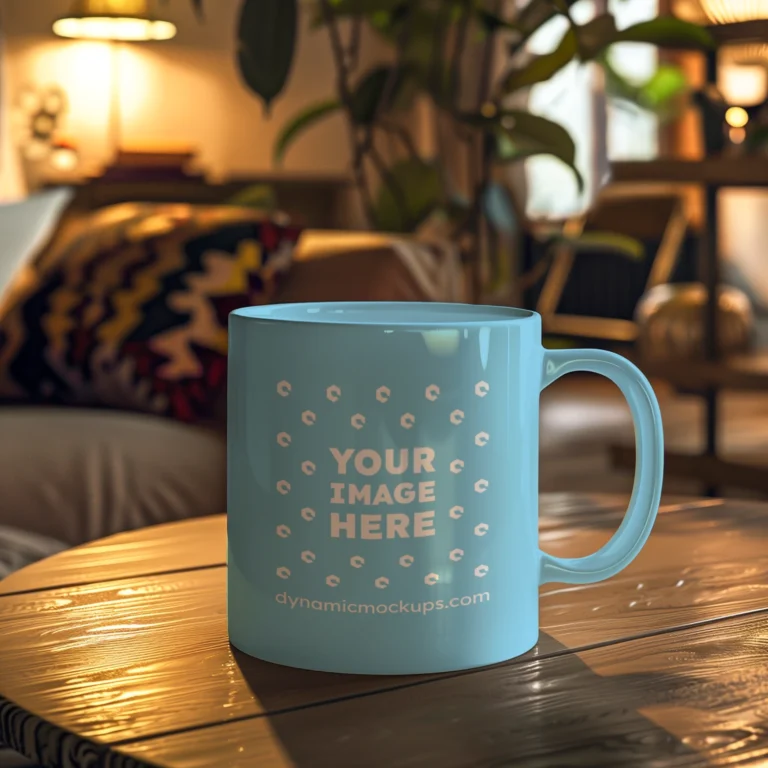 11oz Blank Sky Blue Ceramic Coffee Mug Mockup Template