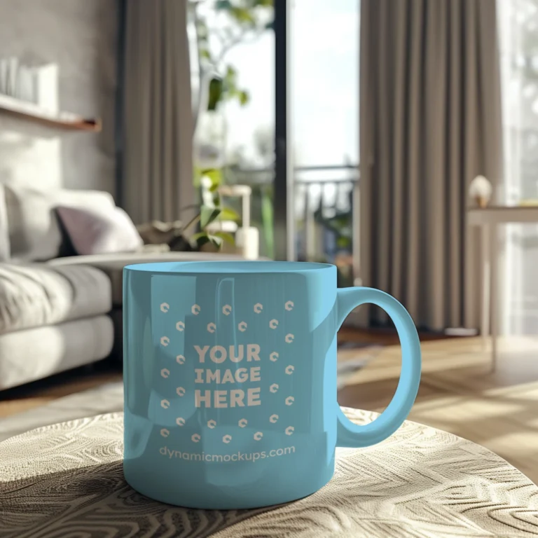 11oz Blank Sky Blue Ceramic Coffee Mug Mockup Template