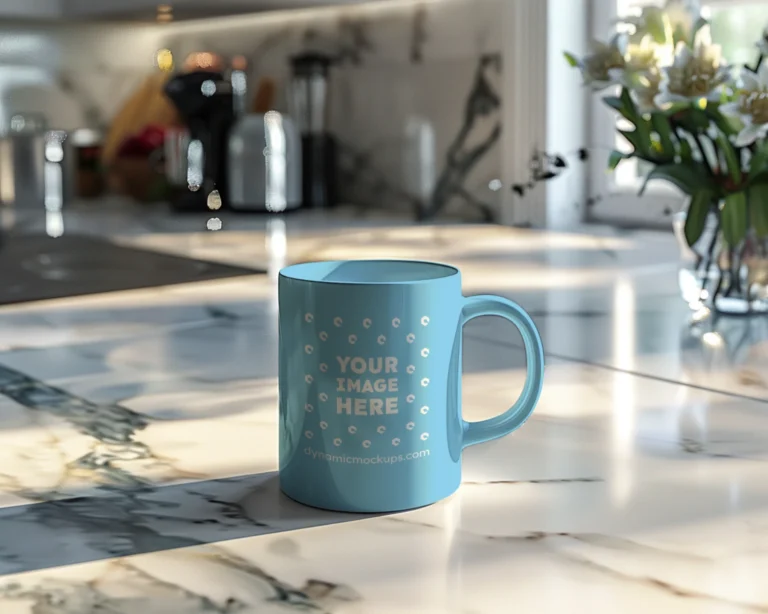 11oz Blank Sky Blue Ceramic Coffee Mug Mockup Template