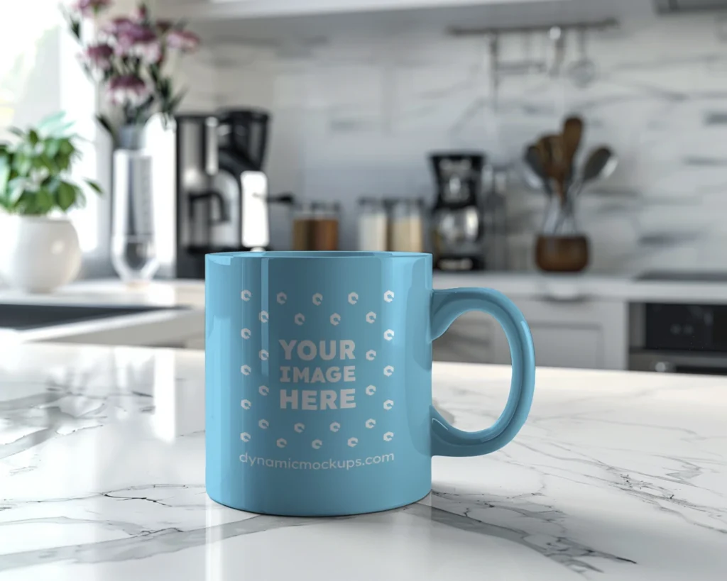 11oz Blank Sky Blue Ceramic Coffee Mug Mockup Template
