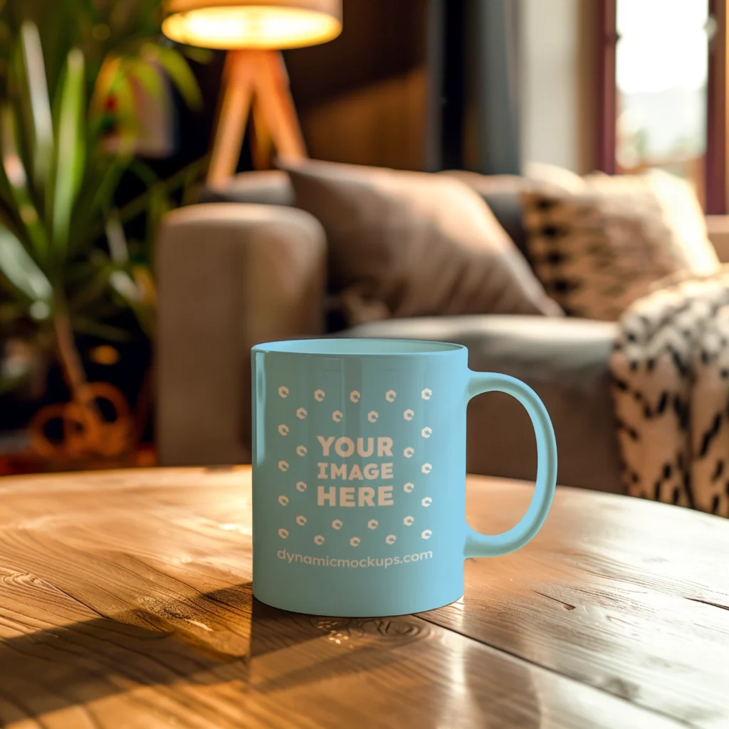 11oz Blank Sky Blue Ceramic Coffee Mug Mockup Template